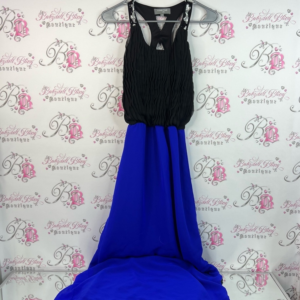 Vineoar dress sequins embroidered Black and Blue Maxi Dress flowy cut out